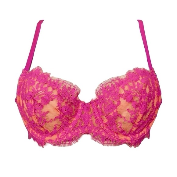 New Victorias Secret Very Sexy • Orange Pink Lace Unlined Demi Bra - Picture 3 of 3
